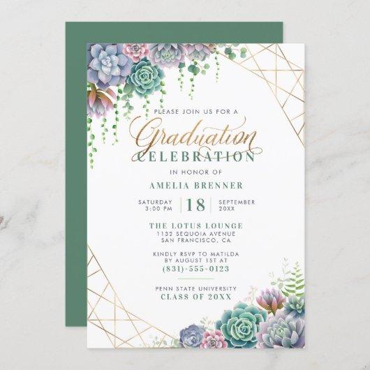 Elegant Gold Script Botanical Graduation Party Invitation