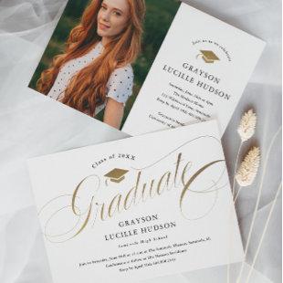 Elegant Gold Script Photo Graduation Invitation