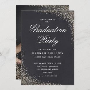 Elegant Gold Shimmer Photo Graduation Party Invitation