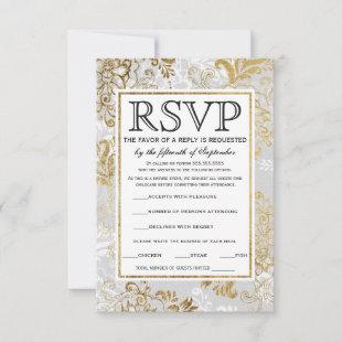 Elegant Gold Silver and Gray Floral RSVP Cards