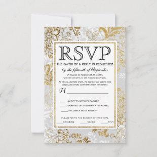 Elegant Gold Silver and Gray Floral RSVP Cards