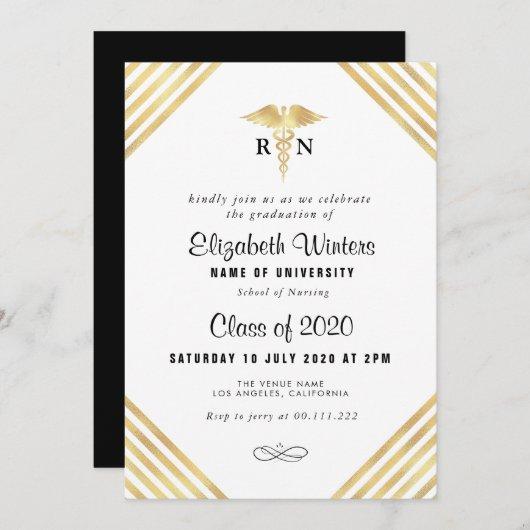 Elegant gold stripe nursing graduation party invitation