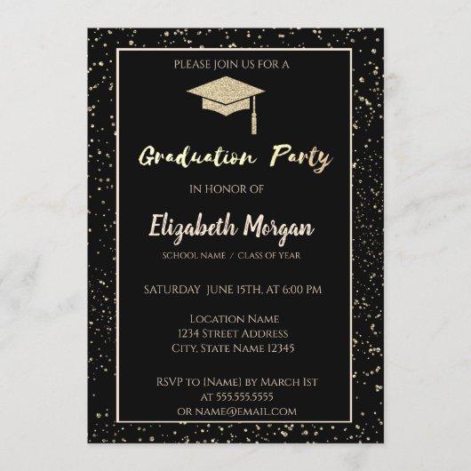 Elegant Gold Tiara Glitter Graduation Cap,Confetti Invitation