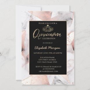 Elegant Gold Tiara,Rose Gold Geometric Marble  Invitation