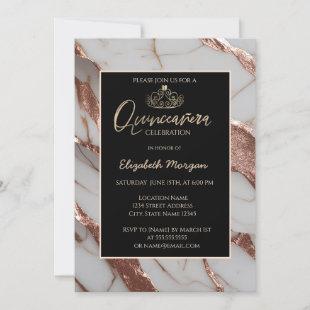 Elegant Gold Tiara,Trendy Copper Glitter Marble  Invitation