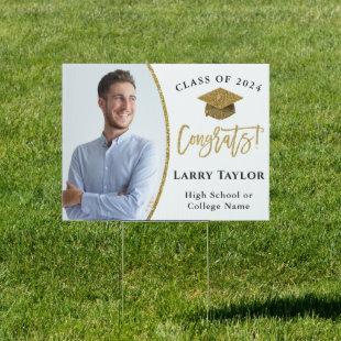 Elegant Gold White Graduate Photo Graduation Yard Sign
