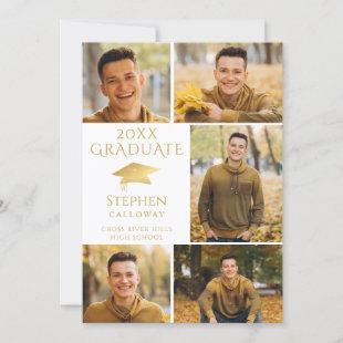 Elegant Gold White Photo Collage Graduate Announcement