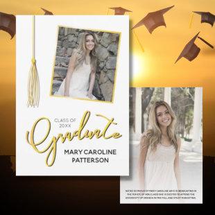 Elegant Gold White Photo Graduation Annoucement