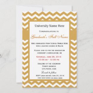 Elegant golden chevron graduation ceremony invitation
