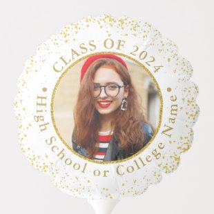 Elegant Grad 2 Photo White Gold Glitter Graduation Balloon