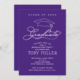 Elegant Grad Hat Purple Graduation Invitations