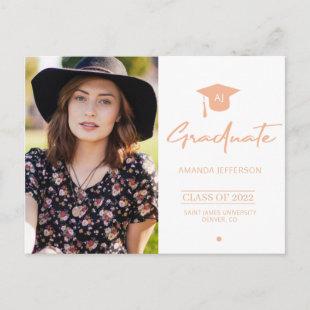 Elegant grad orange photo graduation invitation po postcard
