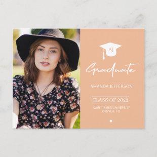 Elegant grad orange photo graduation invitation postcard