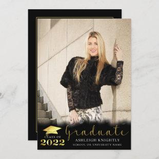 Elegant Graduate 2022 Black Gold Metallic 2 Photo Announcement