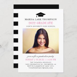 Elegant Graduate Black and Pink Photo Graduation Invitation