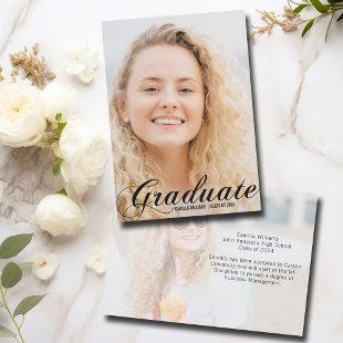 Elegant Graduate Black Flourish Script Graduation Announcement