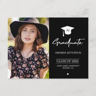Elegant graduate black photo graduation invitation postcard