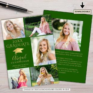 Elegant Graduate Green Gold 6 Photo Collage Announcement