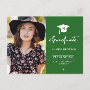 Elegant graduate green photo graduation invitation postcard