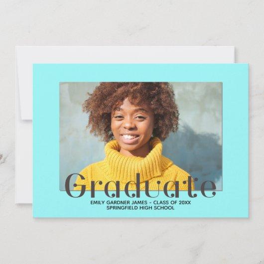 Elegant Graduate Lettering Blue Photo Announcement