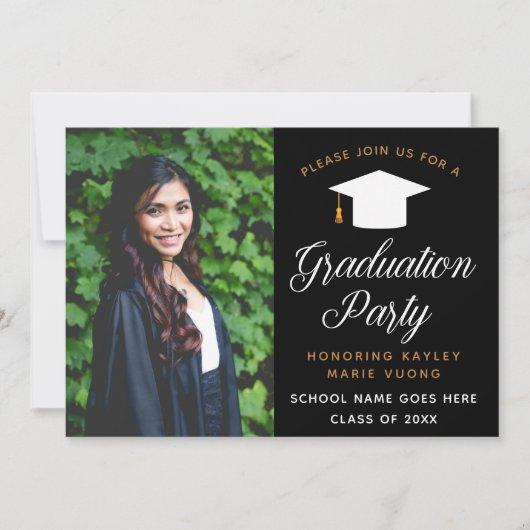 Elegant Graduate Photo 2023 Black Graduation Party Invitation