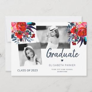 Elegant graduate photo collage floral graduation a announcement