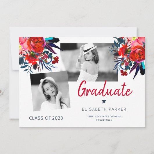 Elegant graduate photo collage floral graduation announcement