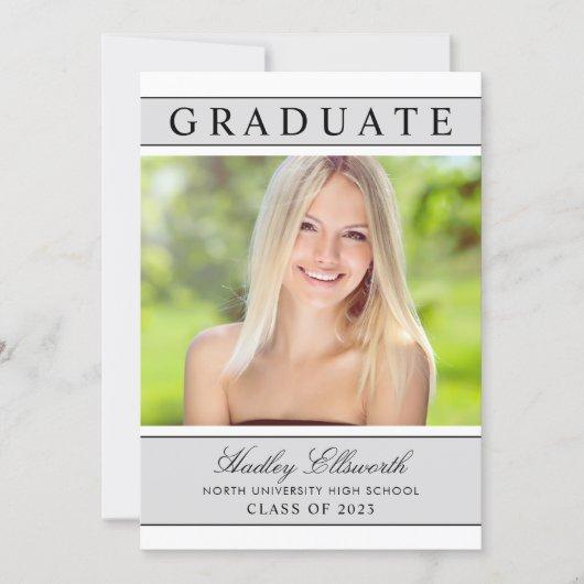 Elegant Graduate Platinum Gray Photo Graduation Invitation