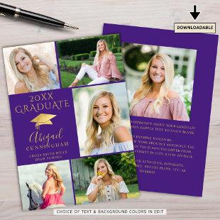 Elegant Graduate Purple Gold 6 Photo Collage  Announcement