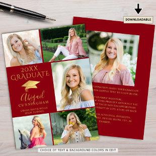 Elegant Graduate Red Gold 6 Photo Collage  Announcement