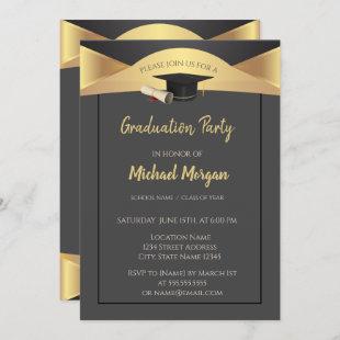 Elegant Graduation Cap, Gold Graduation Invitation