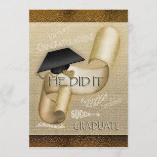 Elegant graduation cap scroll men invitation
