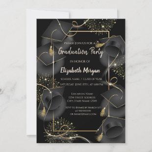 Elegant Graduation Caps Black Graduation Party   Invitation