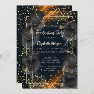 Elegant Graduation Caps Dots Graduation Party  Invitation