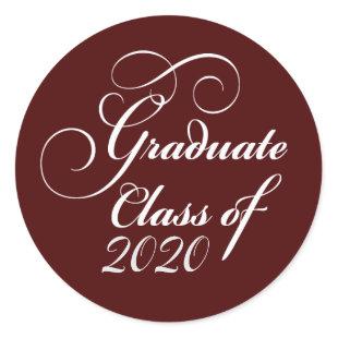 Elegant Graduation Class of 2020 Red Thank You Classic Round Sticker