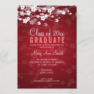 Elegant Graduation Party Cherry Blossom Red Invitation