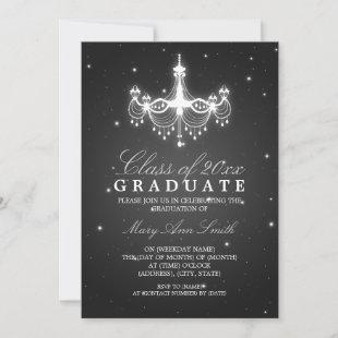 Elegant Graduation Party Classy Chandelier Black Invitation
