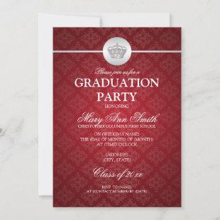 Elegant Graduation Party Classy Crown Red Invitation