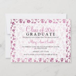 Elegant Graduation Party Floral Pattern Pink Invitation