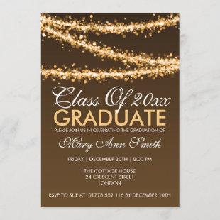 Elegant Graduation Party Gold String Lights Invitation