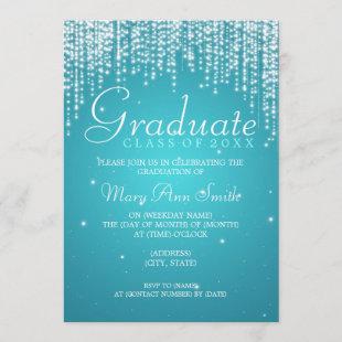 Elegant Graduation Party Night Dazzle Turquoise Invitation