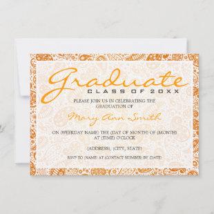 Elegant Graduation Party Paisley Orange Invitation