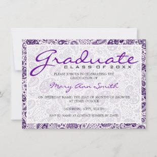 Elegant Graduation Party Paisley Purple Invitation