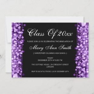 Elegant Graduation Party Purple Lights & Sparkles Invitation