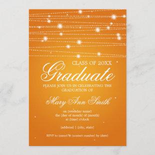 Elegant Graduation Party Sparkling Lines Orange Invitation