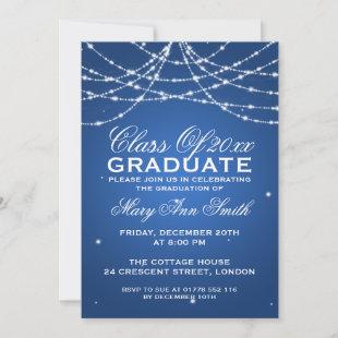 Elegant Graduation Party Sparkling String Blue Invitation