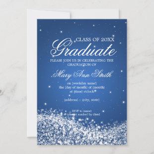Elegant Graduation Party Sparkling Wave Blue Invitation