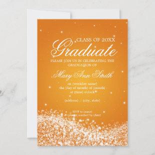 Elegant Graduation Party Sparkling Wave Orange Invitation