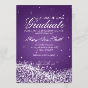 Elegant Graduation Party Sparkling Wave Purple Invitation