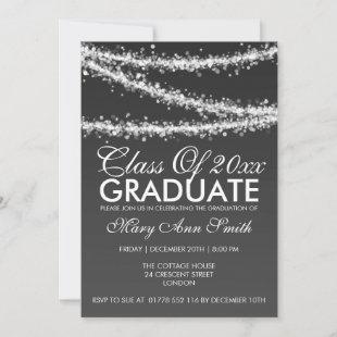 Elegant Graduation Party String Lights Black Invitation